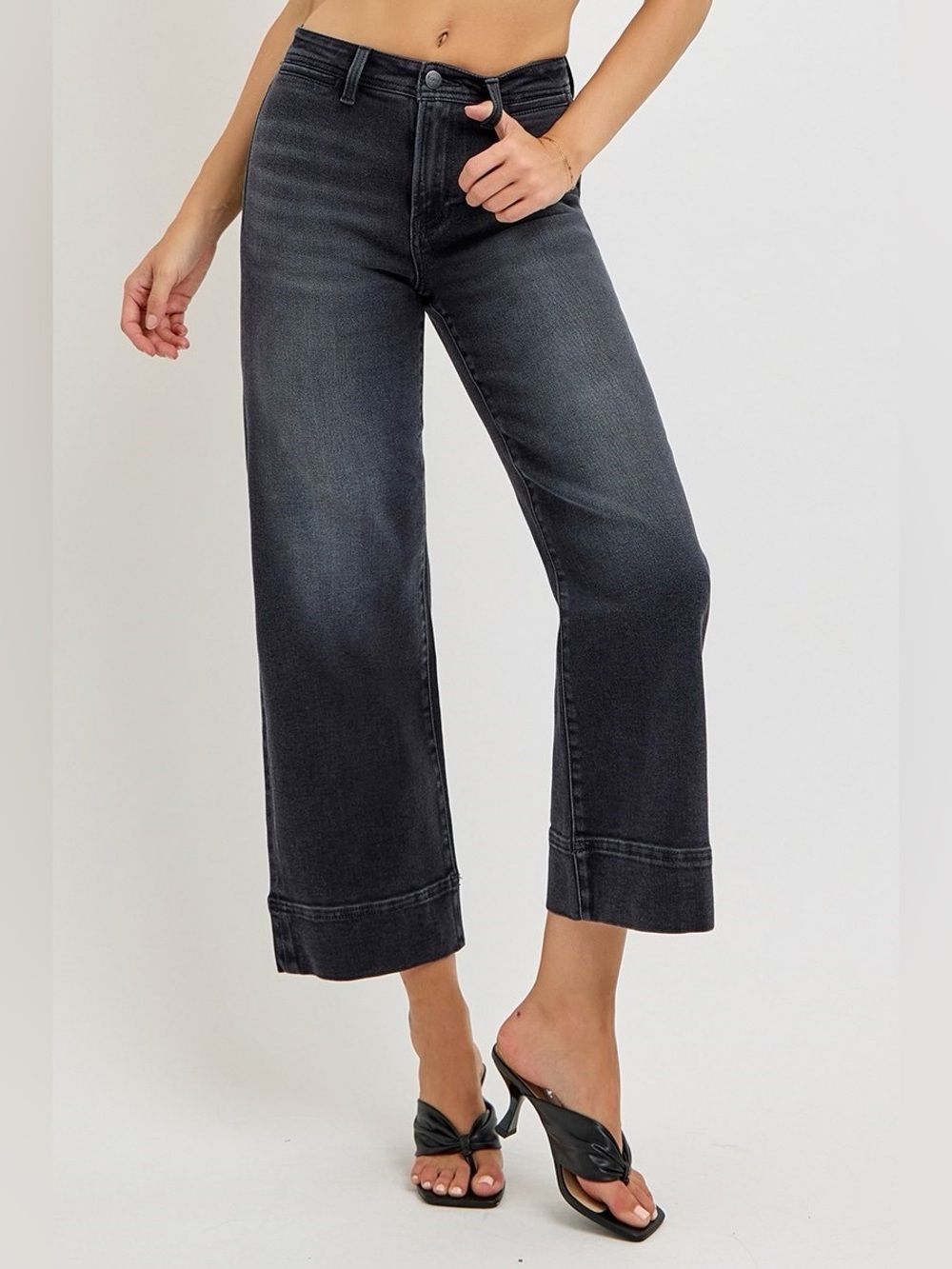 RDP5620X WASHED BLACK PLUS Risen High Rise Crop Wide Jeans